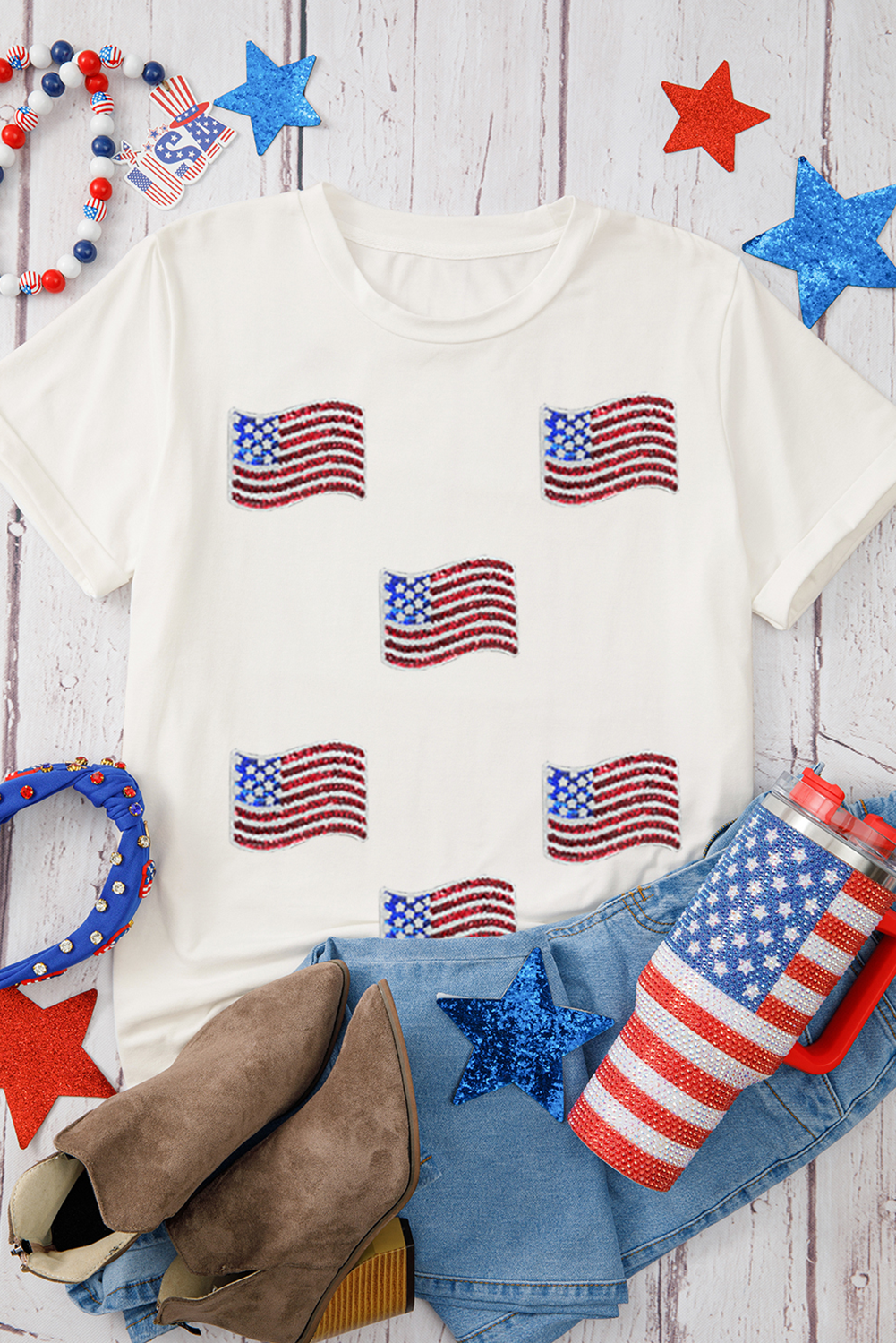 Sequin American Flag Tee Flag Day Independence Top