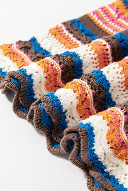 Boho Striped Crochet Knit Tank Sleeveless Sweater