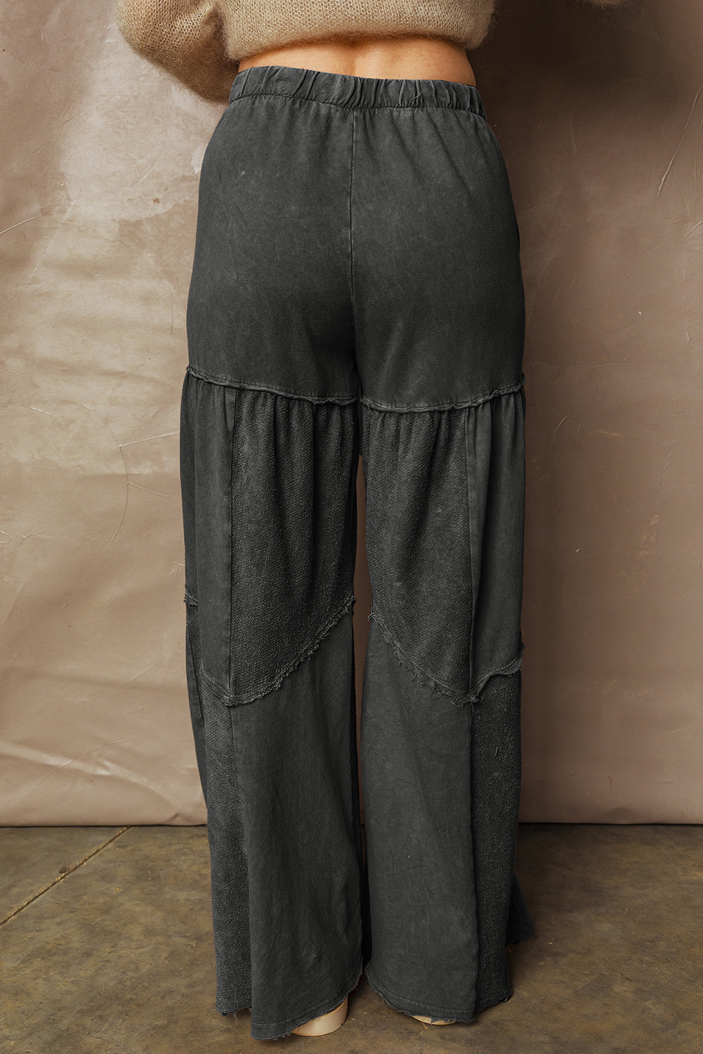 Women's Black Mineral Wash Wide Leg Patchwork Pants