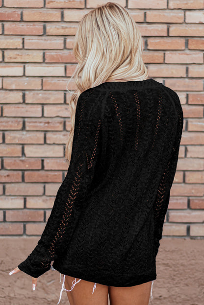 Black Open Knit Long Sleeve Cardigan