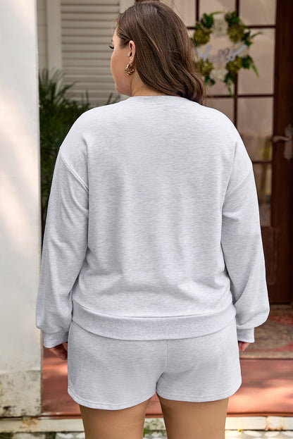 Bow Embroidered Pullover and Shorts Plus Size Set