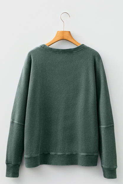 Waffle Knit Loose Long Sleeve Casual Top