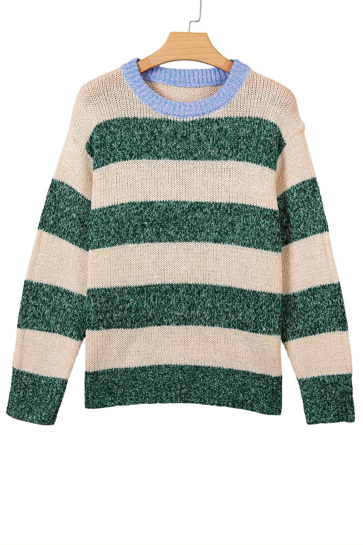 Green Stripe Drop Shoulder Knit Pullover Sweater