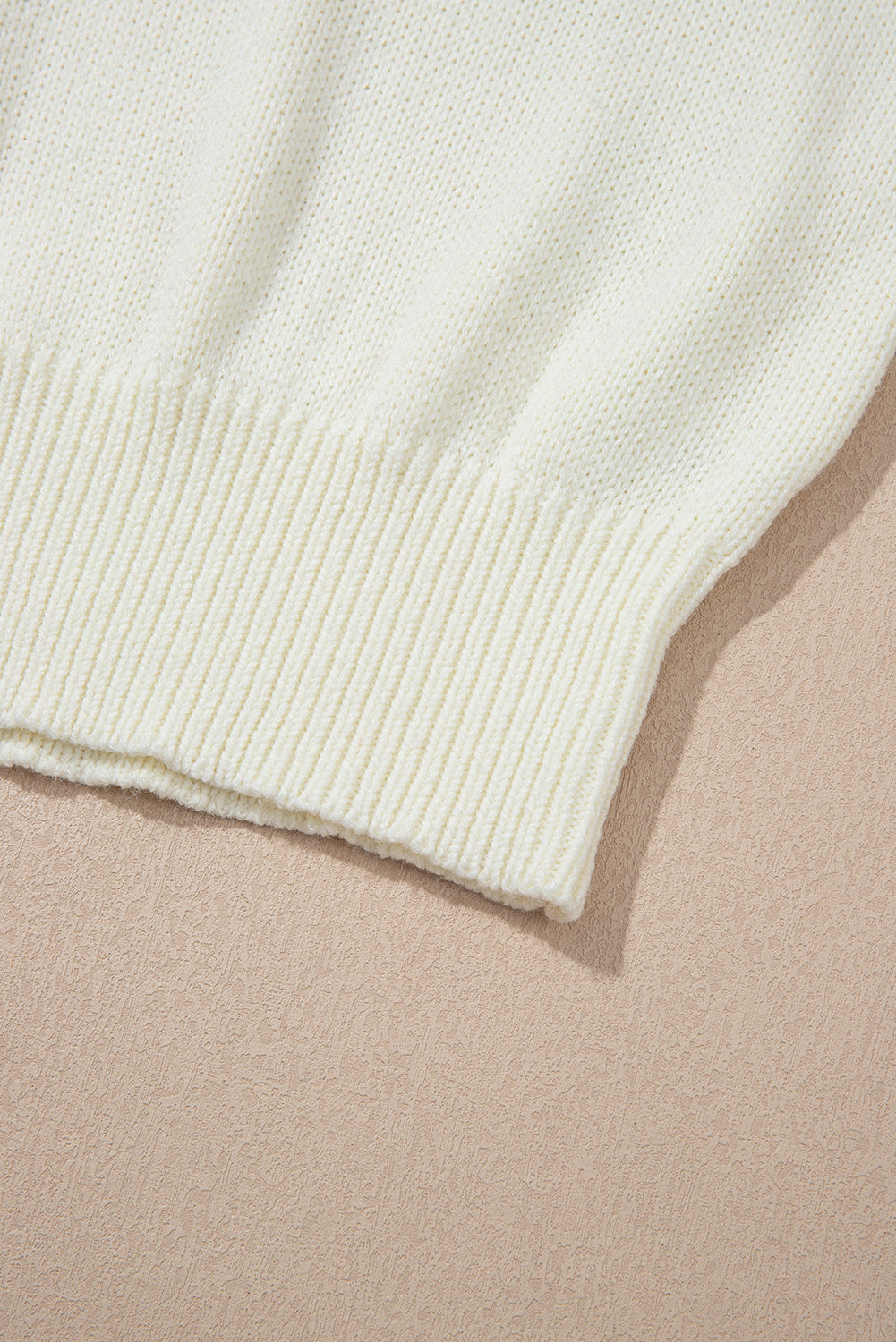 White Flower Applique Puff Sleeve Knit Sweater