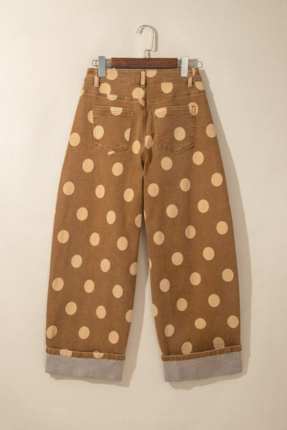 Women's Polka Dot Cuffed Wide Leg Jeans