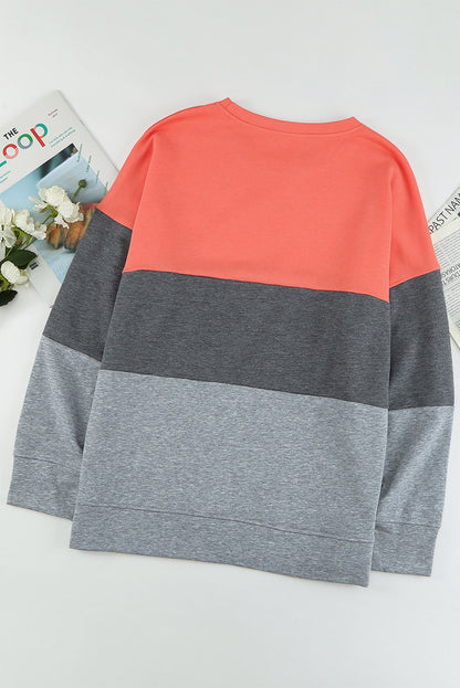 Gray Crew Neck Colorblock Plus Size Sweatshirt