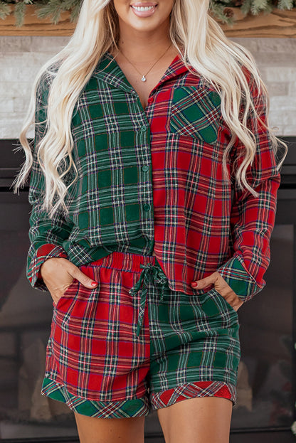 Plaid Pajama Set – Long Sleeve & Shorts
