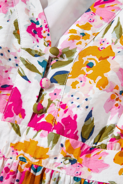 Easter Floral V Neck Short Sleeve Boho Maxi Dress
