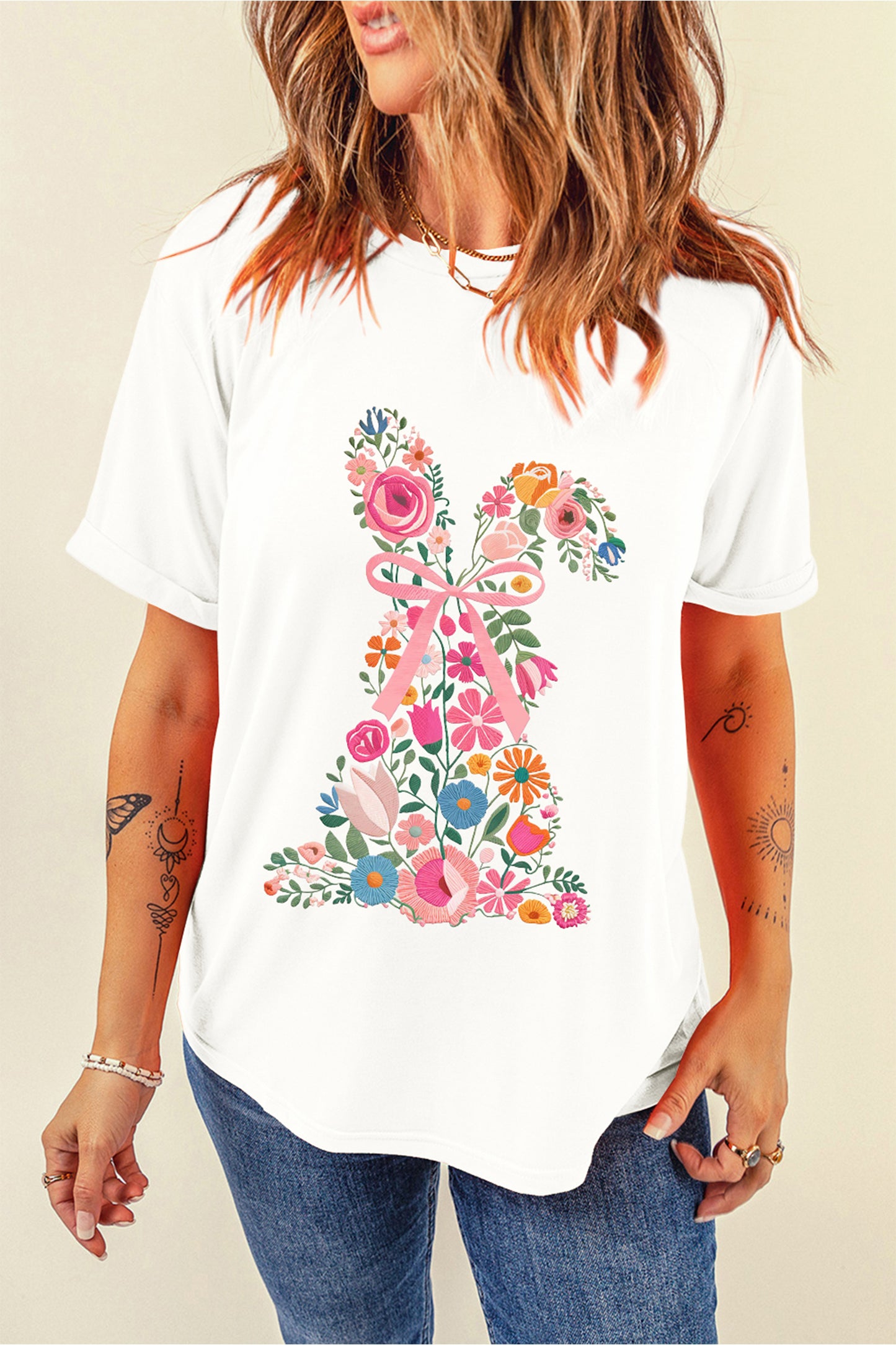 White Floral Easter Bunny Graphic Tee
