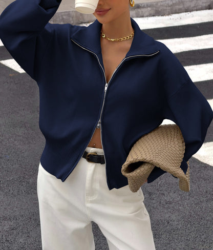 Women's Zip Up Knit Jacket Long Sleeve Casual Cardigan