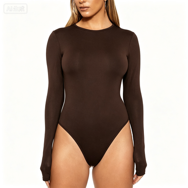 Women's Long Sleeve Bodysuit Crew Neck Fitted Stretch