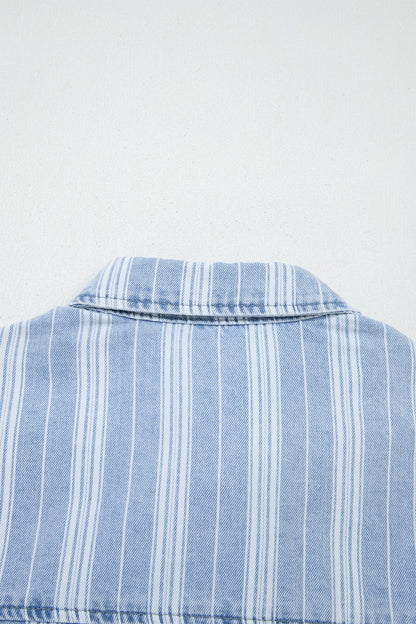 Striped Denim Shacket for Women Button Down Shirt Jacket