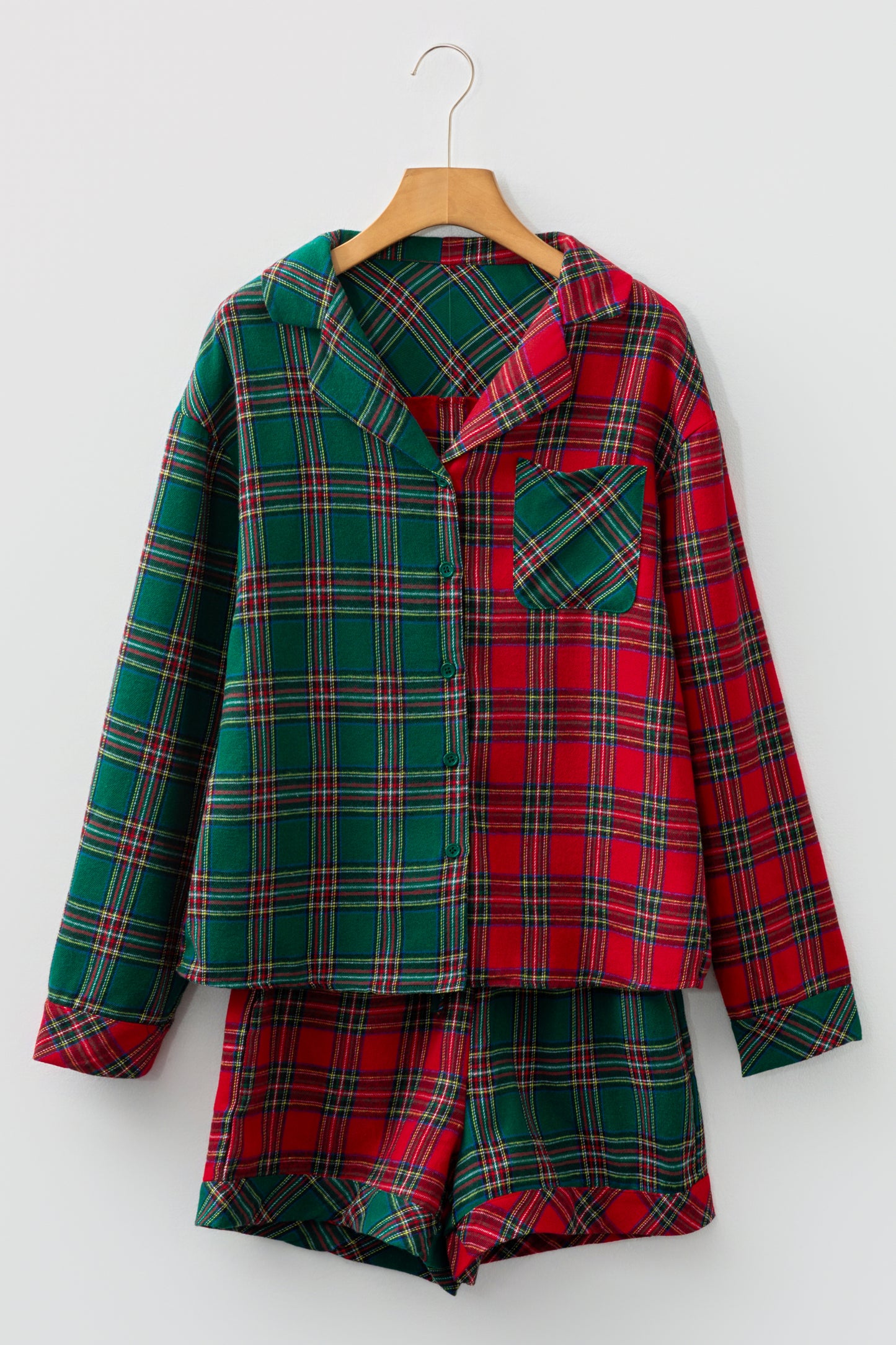 Plaid Pajama Set – Long Sleeve & Shorts