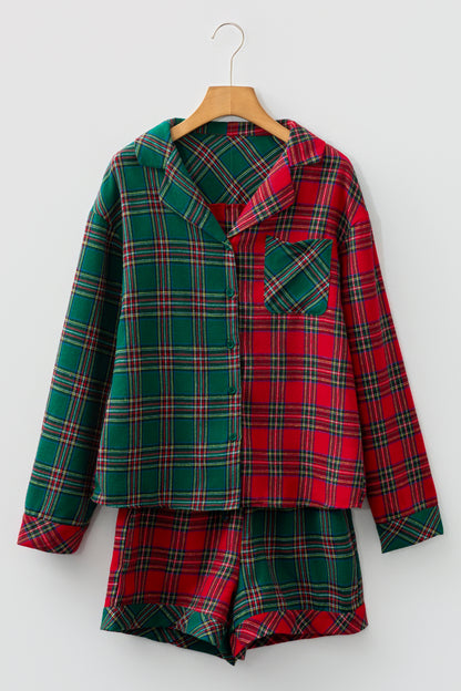 Plaid Pajama Set – Long Sleeve & Shorts