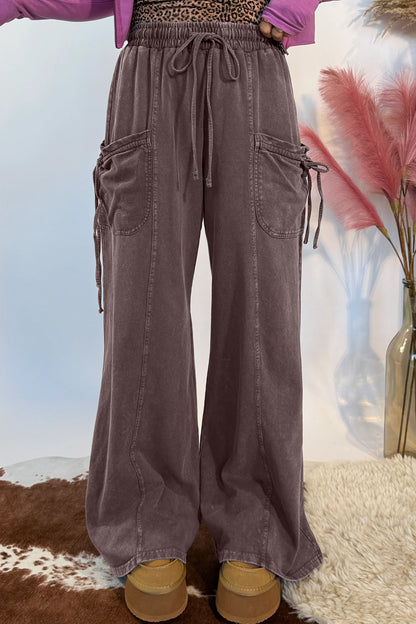 Women's Mineral Wash Cargo Pants with Drawstring Waist