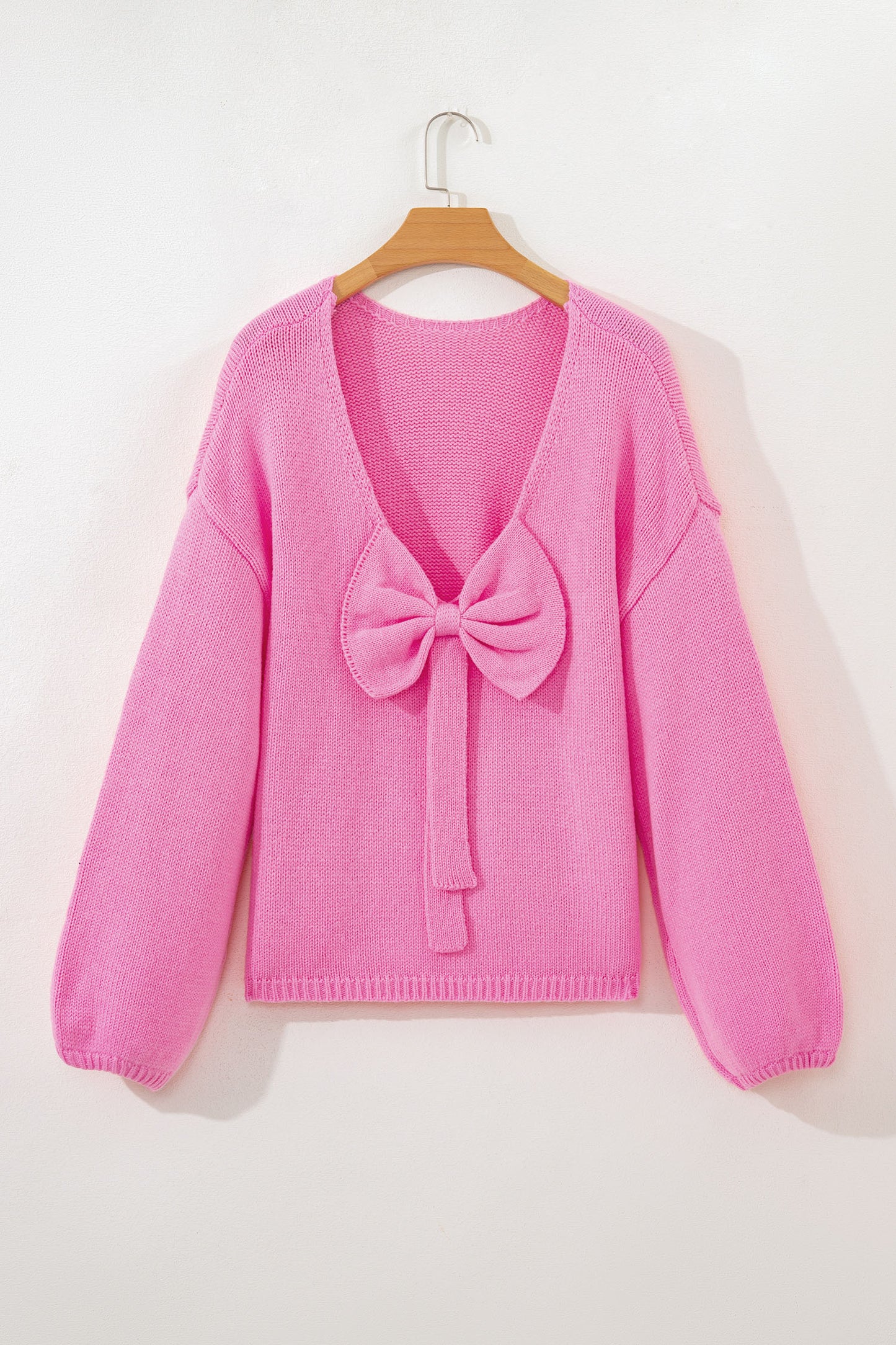 Valentine’s Day Red Bow Backless Bubble Sleeve Sweater