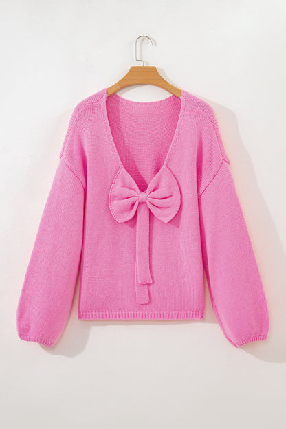 Valentine’s Day Red Bow Backless Bubble Sleeve Sweater