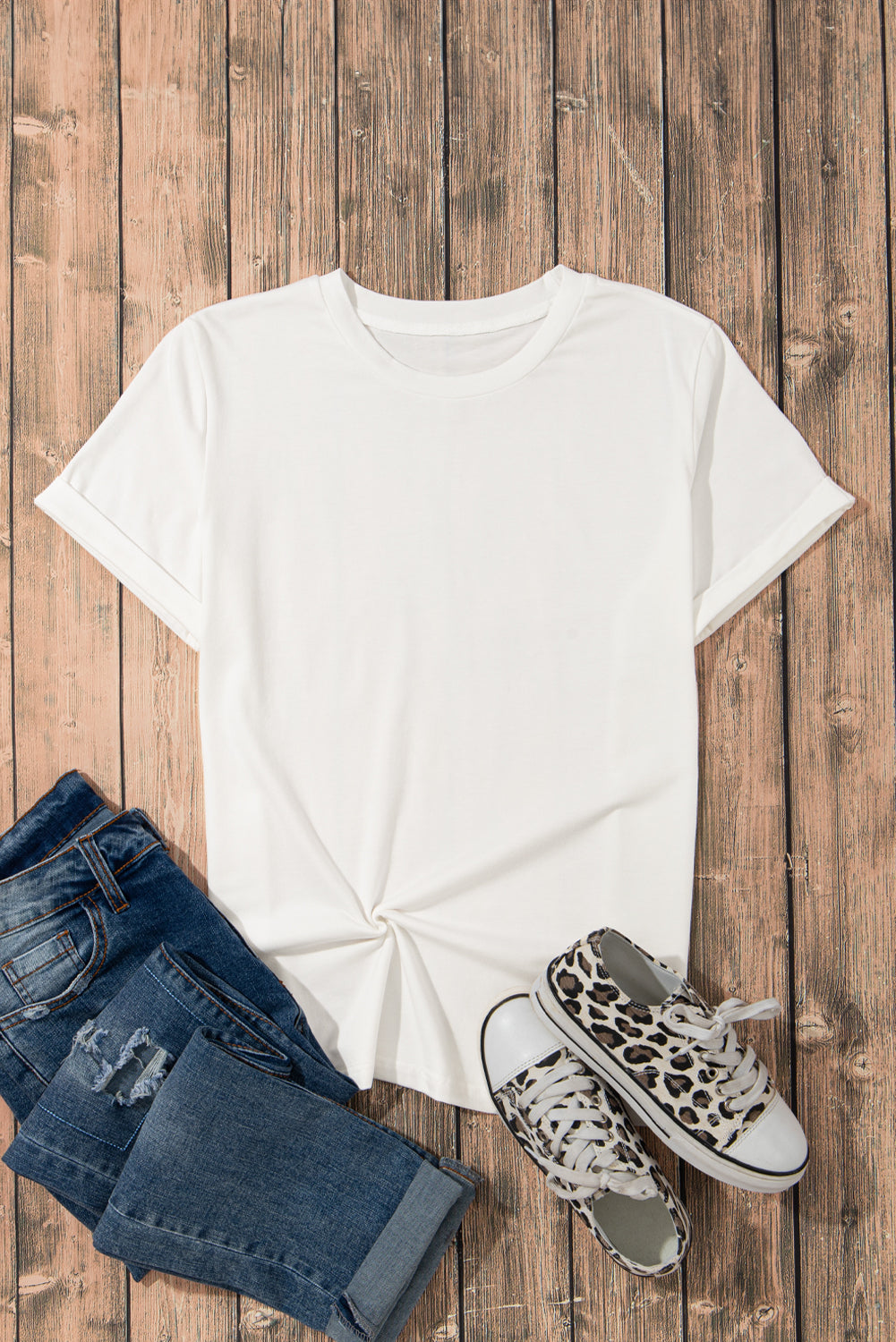 White Casual Crew Neck Short Sleeve Basic Tee