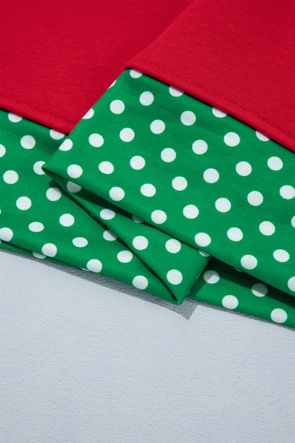 Fiery Red Polka Dot Letter Print Contrast Trim Mock Neck Sweatshirt