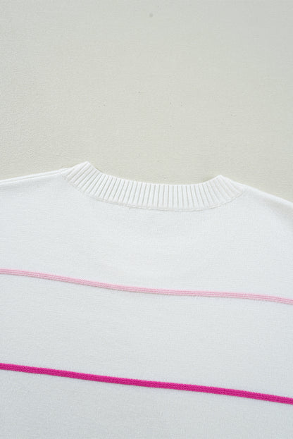 Colorblock Striped Half Sleeve Drop Shoulder Sweater