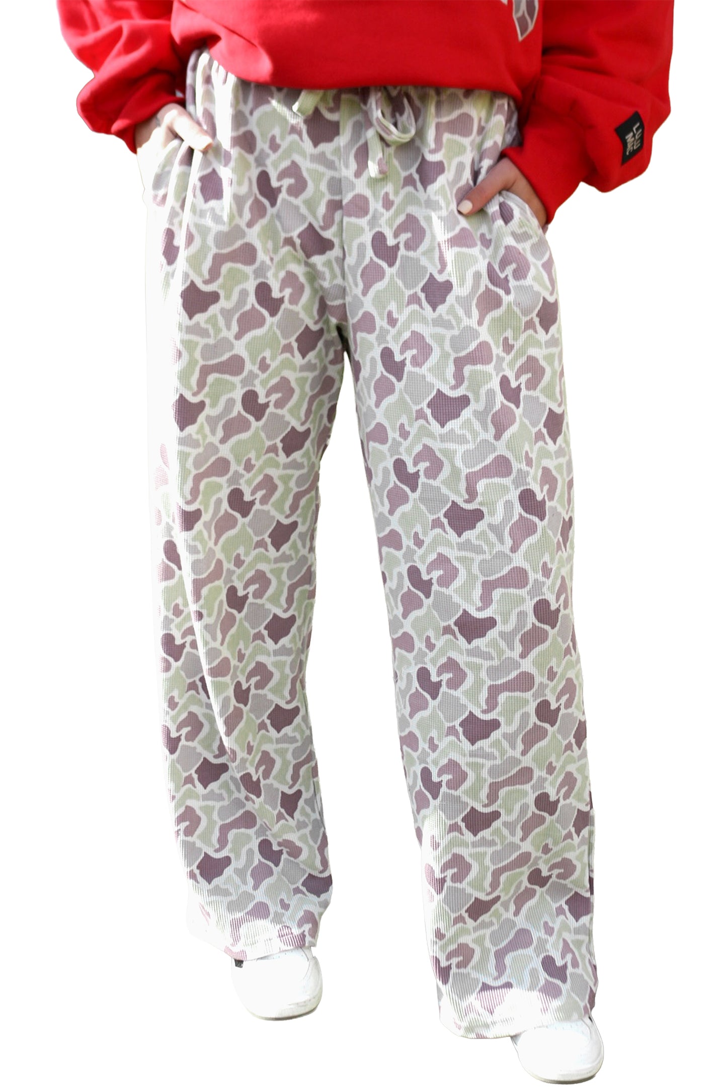 Pastel Camo Print Drawstring Wide Leg Pants