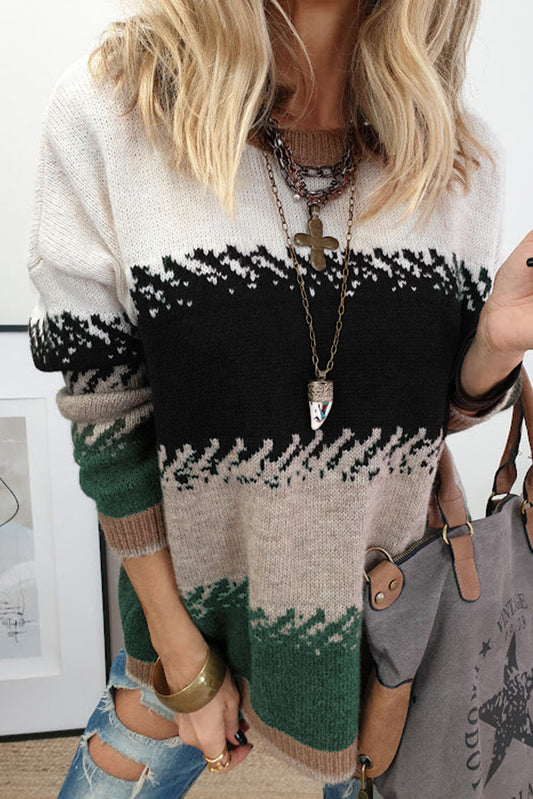 Women's Color Block Knit Sweater with Drop Shoulder Fit