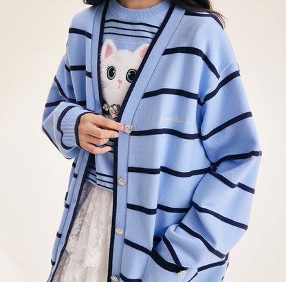 Cute Striped Knit Cardigan Sweater for Girls