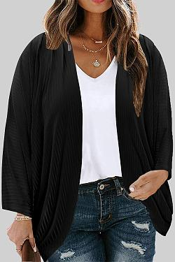 Large Size Threaded Cardigan Thin Loose Casual Solid Color Knit Sweater Women Plus Size