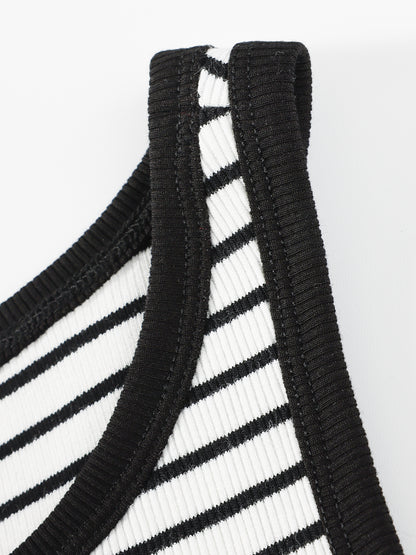 Kids Striped Sleeveless Heart Embroidery Crop Tank Top