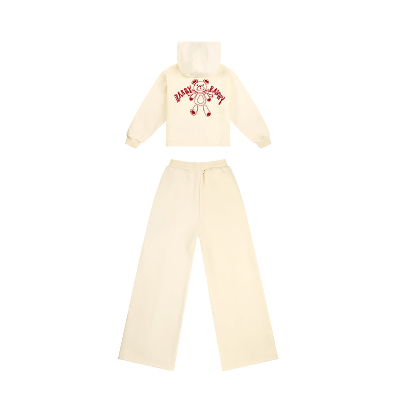 Girls Bear Hoodie Sweatshirt and Straight Pants Set