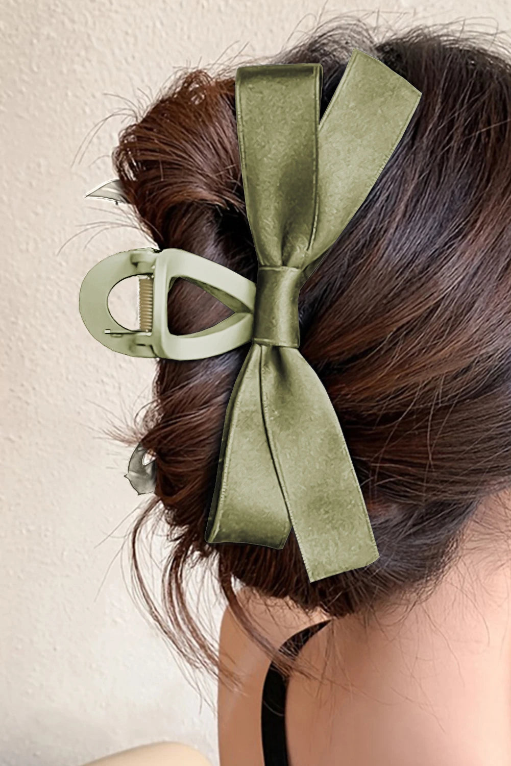 White Elegant Satin Bow Large Hair Claw Clip for Women