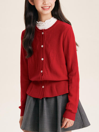 Girl's Solid Color Knit Cardigan Button Front Sweater