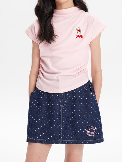 Girls Polka Dot Denim Skirt with Pockets Casual Wear