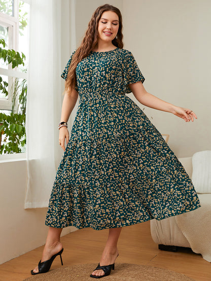 Women Short Sleeve Loose Plain Casual Plus Size Long Maxi Dress