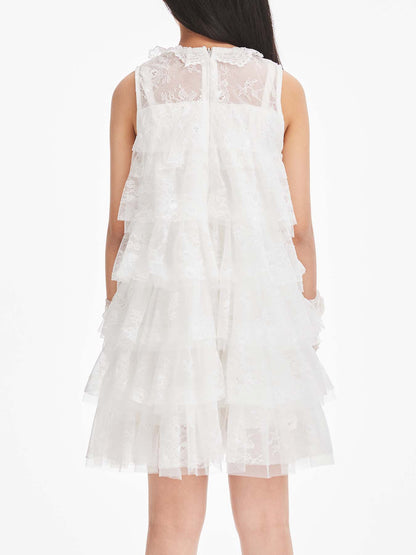 Girly Lace & Tulle Sleeveless Princess Dress for Girls