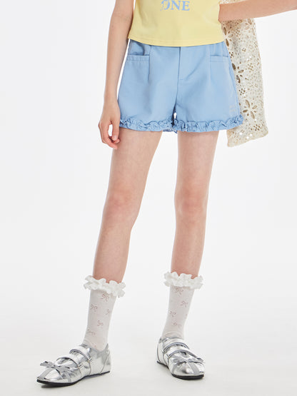 Girls Ruffle Hem Cotton Knit Summer Casual Shorts