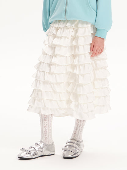 Girls Satin Ruffle Layered Princess Cake Skirt