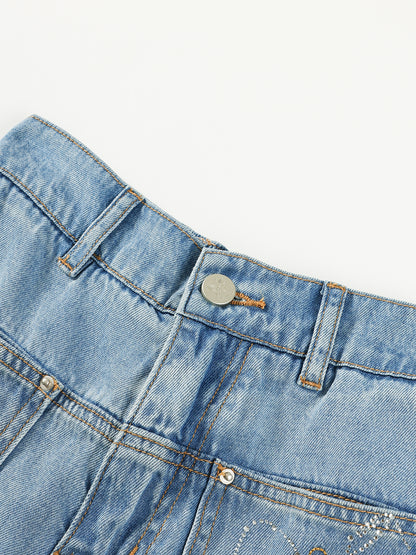 Girls Cherry Embroidered Denim Bermuda Shorts Summer Outfit