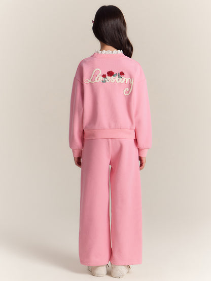 Girls Rose Sweatshirt and Pants Set Casual Outfit