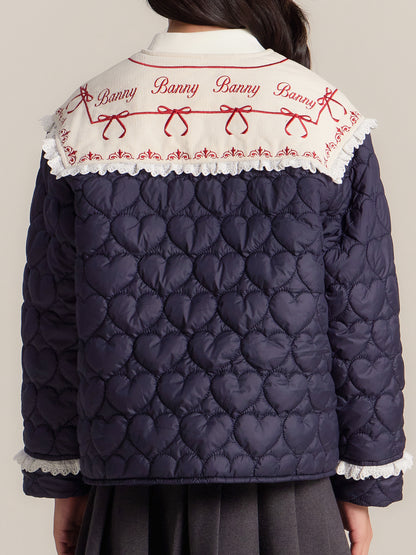 Girls Heart Print Puffer Jacket – Warm Cozy Coat