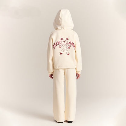 Girls Bear Hoodie Sweatshirt and Straight Pants Set