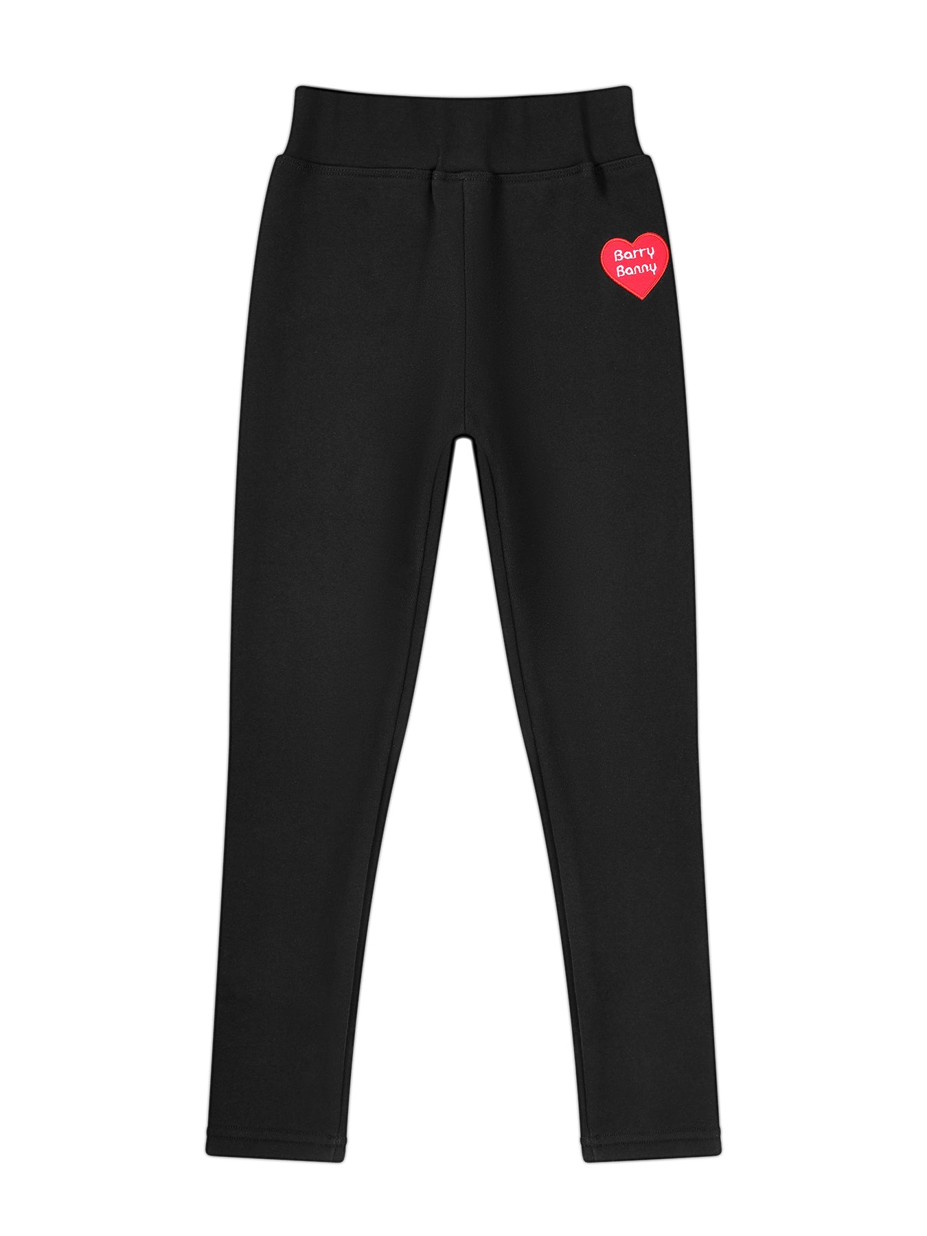 Girls Fleece Lined Black Leggings with Heart Patch