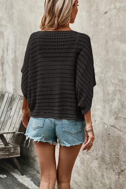 Hollow Knit Short Sleeve Sweater Loose Summer Top
