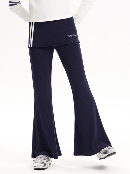 Girls Flared Pants with Skirt Overlay and Logo Embroidery