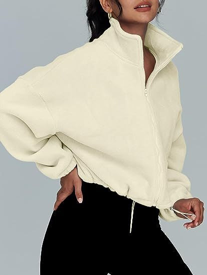 Fleece Zip Up Jacket - High Neck Oversized Pullover