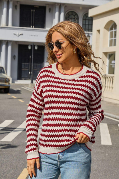 Wave Stripe Knit Sweater – Minimalist Fall Look