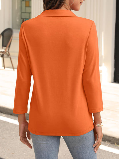 2025 Women's V-neck Polo Shirt 3/4 Sleeve Casual Top