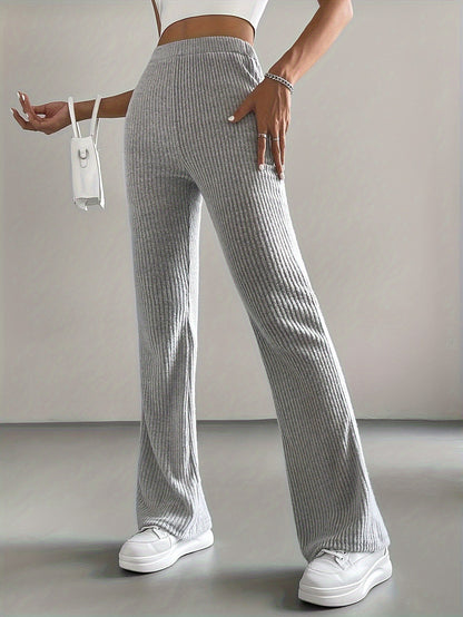 High Waist Ribbed Knit Flare Pants for Women