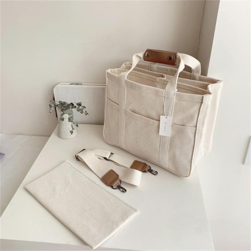 Black Canvas Crossbody Shoulder Tote Bag for Travel