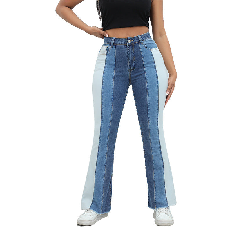 Womens Jeans High Waisted Washed and Color-blocked Jeans Plus Size